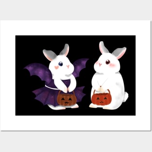 couple white rabbit and overdress bat rabbit _ Bunniesmee Halloween edition Posters and Art